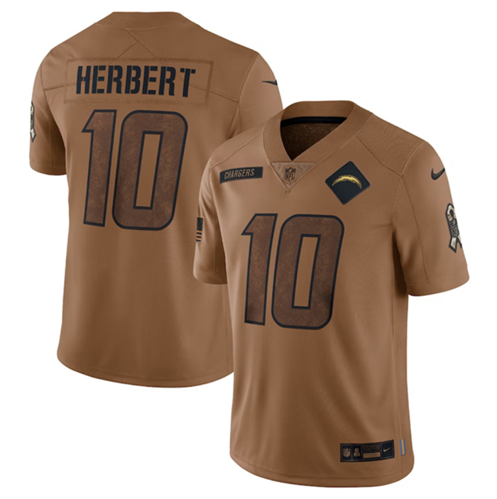 Men's Los Angeles Chargers #10 Justin Herbert 2023 Brown Salute To Service Limited Stitched Jersey