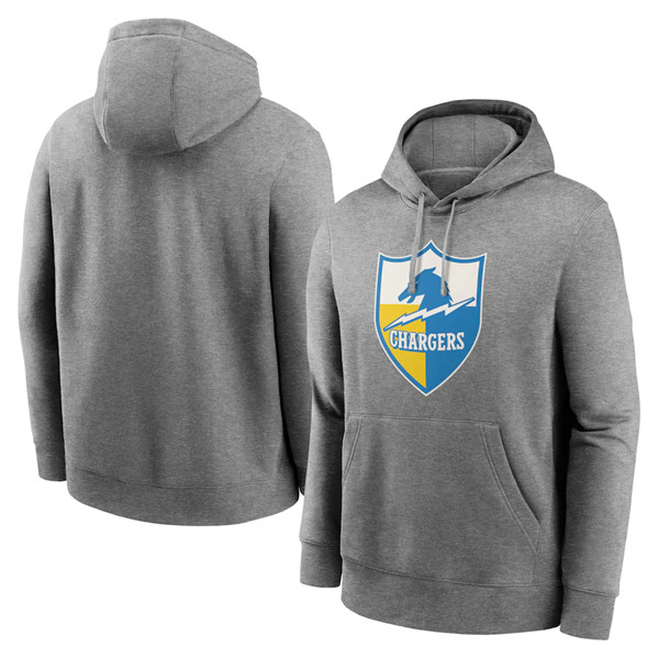 Men's Los Angeles Chargers Heather Gray Primary Logo Long Sleeve Hoodie T-Shirt