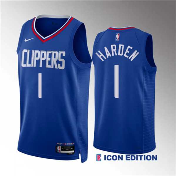 Men's Los Angeles Clippers #1 James Harden Blue Icon Edition Stitched Jersey