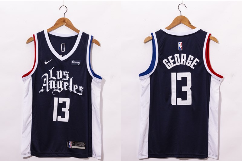 Men's Los Angeles Clippers #13 Paul George NEW Black Nike 2021 Swingman City Edition Jersey With NEW The Sponsor Logo