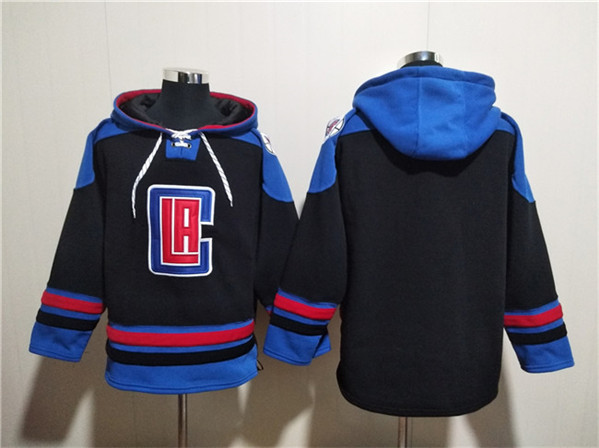 Men's Los Angeles Clippers Blank Black Blue Lace-Up Pullover Hoodie