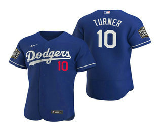 Men's Los Angeles Dodgers #10 Justin Turner Royal 2020 World Series Authentic Flex Nike Jersey