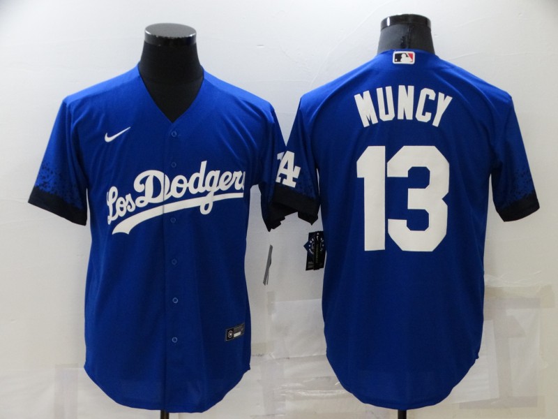 Men's Los Angeles Dodgers #13 Max Muncy Blue 2021 City Connect Cool Base Stitched Jersey