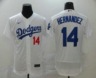 Men's Los Angeles Dodgers #14 Enrique Hernandez White Stitched MLB Flex Base Nike Jersey