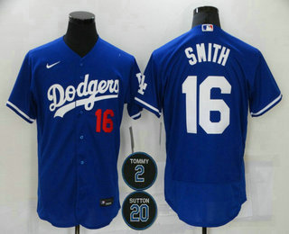 Men's Los Angeles Dodgers #16 Will Smith Blue #2 #20 Patch Stitched MLB Flex Base Nike Jersey