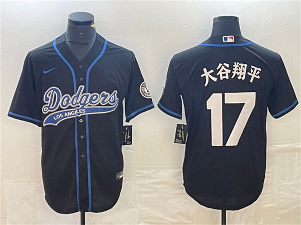 Men's Los Angeles Dodgers #17 大谷翔平 Shohei Ohtani Black Cool Base With Patch Stitched Baseball Jersey