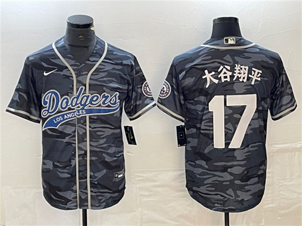 Men's Los Angeles Dodgers #17 大谷翔平 Shohei Ohtani Gray Camo Cool Base With Patch Stitched Baseball Jersey