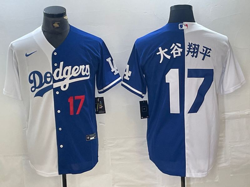 Men's Los Angeles Dodgers #17 大谷翔平 Shohei Ohtani Number White Blue Two Tone Stitched Baseball Jersey