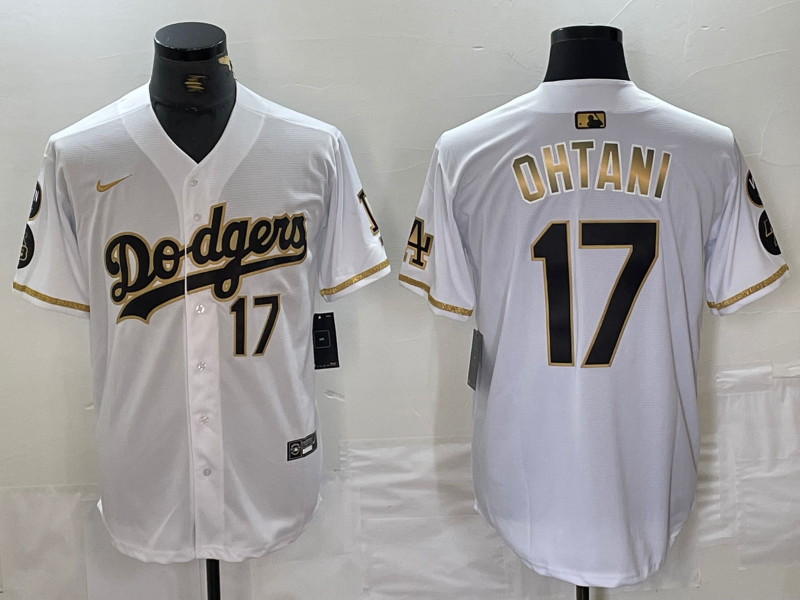 Men's Los Angeles Dodgers #17 Shohei Ohtani Number White Gold Fashion Stitched Cool Base Limited Jersey1