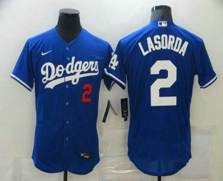 Men's Los Angeles Dodgers #2 Tommy Lasorda Blue Stitched MLB Flex Base Nike Jersey
