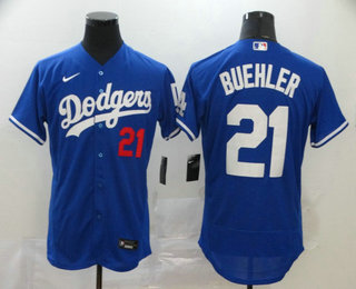 Men's Los Angeles Dodgers #21 Walker Buehler Blue Stitched MLB Flex Base Nike Jersey