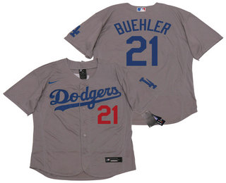 Men's Los Angeles Dodgers #21 Walker Buehler Gray Alternate Stitched MLB Flex Base Nike Jersey