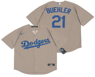Men's Los Angeles Dodgers #21 Walker Buehler Gray Stitched MLB Cool Base Nike Jersey