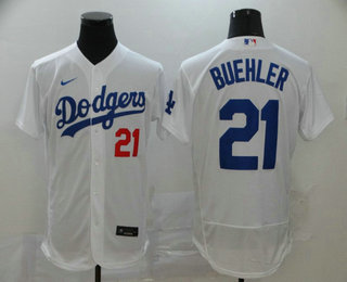 Men's Los Angeles Dodgers #21 Walker Buehler White Stitched MLB Flex Base Nike Jersey