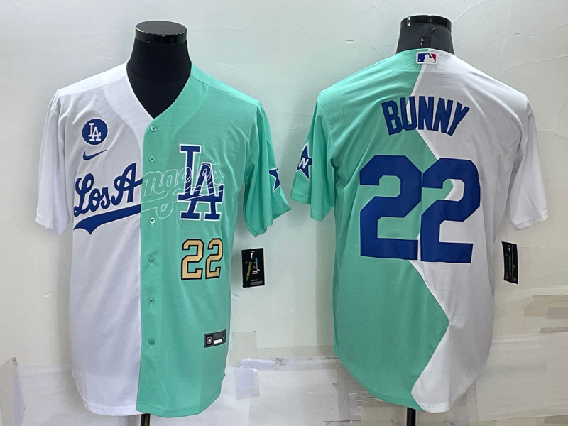 Men's Los Angeles Dodgers #22 Bad Bunny White Green 2022 All Star Cool Base Stitched Baseball Jerseys