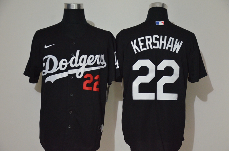 Men's Los Angeles Dodgers #22 Clayton Kershaw Black Stitched MLB Cool Base Nike Jersey