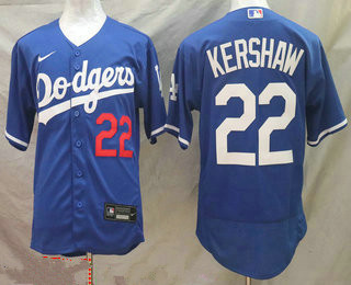 Men's Los Angeles Dodgers #22 Clayton Kershaw Blue Stitched MLB Flex Base Nike Jersey