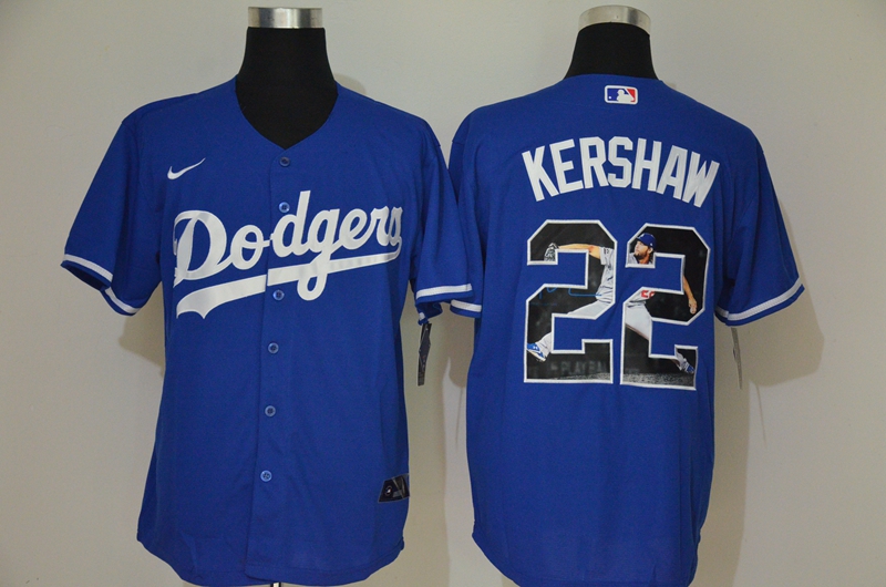 Men's Los Angeles Dodgers #22 Clayton Kershaw Blue Unforgettable Moment Stitched Fashion MLB Cool Base Nike Jersey