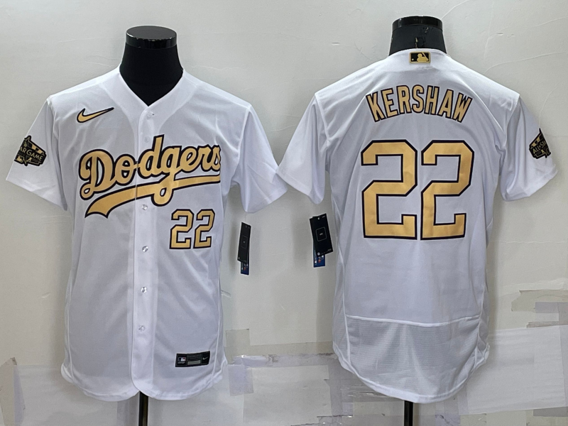 Men's Los Angeles Dodgers #22 Clayton Kershaw Number White 2022 All Star Stitched Flex Base Nike Jersey