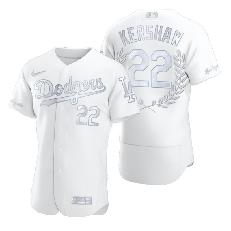 Men's Los Angeles Dodgers #22 Clayton Kershaw White Nike Flexbase Fashion Jersey