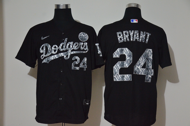 Men's Los Angeles Dodgers #24 Kobe Bryant Black Silver Mamba Stitched MLB Cool Base Nike Jersey