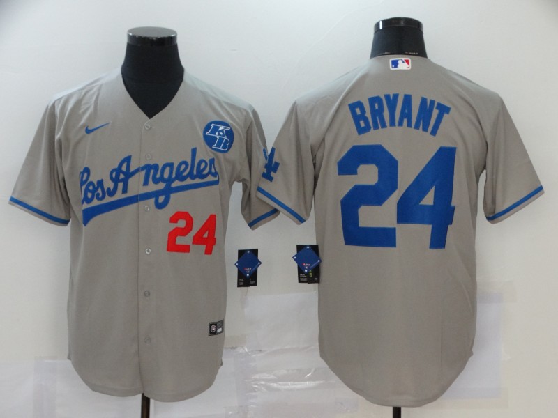 Men's Los Angeles Dodgers #24 Kobe Bryant Grey KB Patch Stitched MLB Cool Base Nike Jersey