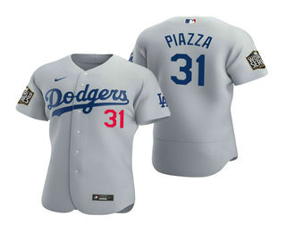 Men's Los Angeles Dodgers #31 Mike Piazza Gray 2020 World Series Authentic Flex Nike Jersey