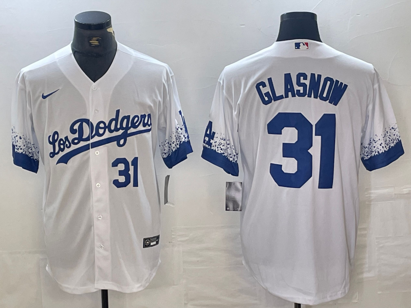 Men's Los Angeles Dodgers #31 Tyler Glasnow Number White 2021 City Connect Cool Base Stitched Jersey