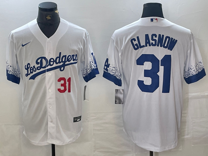 Men's Los Angeles Dodgers #31 Tyler Glasnow Number White 2021 City Connect Cool Base Stitched Jerseys