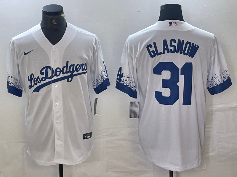 Men's Los Angeles Dodgers #31 Tyler Glasnow White 2021 City Connect Cool Base Stitched Jersey