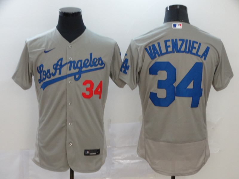 Men's Los Angeles Dodgers #34 Fernando Valenzuela Gray Stitched MLB Flex Base Nike Jersey