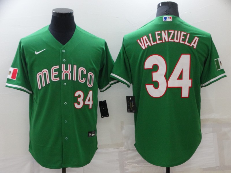 Men's Los Angeles Dodgers #34 Fernando Valenzuela Green 2021 Mexican Heritage Stitched Baseball Jersey