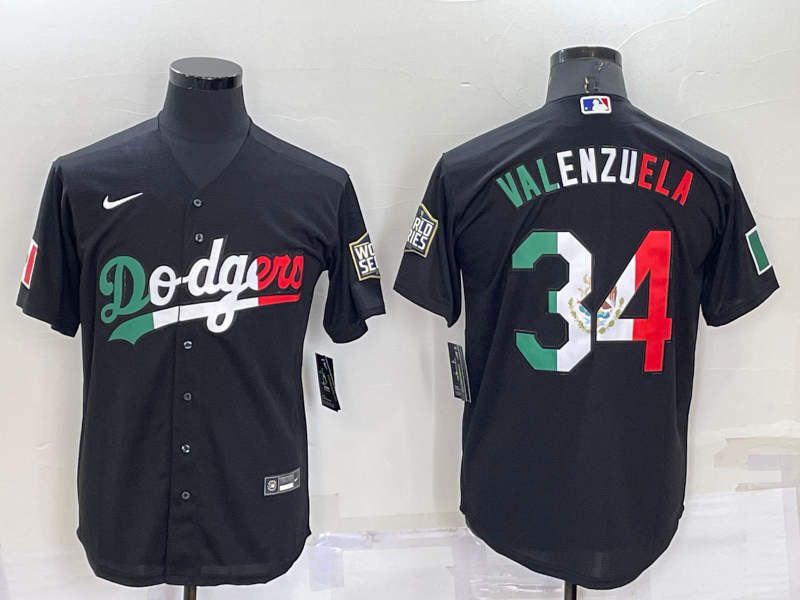 Men's Los Angeles Dodgers #34 Fernando Valenzuela Mexico Black Cool Base Stitched Baseball Jersey