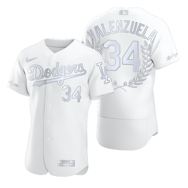 Men's Los Angeles Dodgers #34 Fernando Valenzuela White Nike Flexbase Fashion Jersey