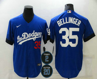 Men's Los Angeles Dodgers #35 Cody Bellinger Blue #2 #20 Patch City Connect Number Cool Base Stitched Jersey