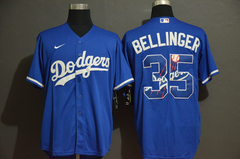 Men's Los Angeles Dodgers #35 Cody Bellinger Blue Team Logo Stitched MLB Cool Base Nike Jersey