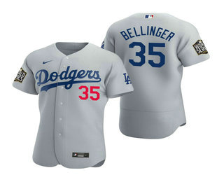 Men's Los Angeles Dodgers #35 Cody Bellinger Gray 2020 World Series Authentic Flex Nike Jersey