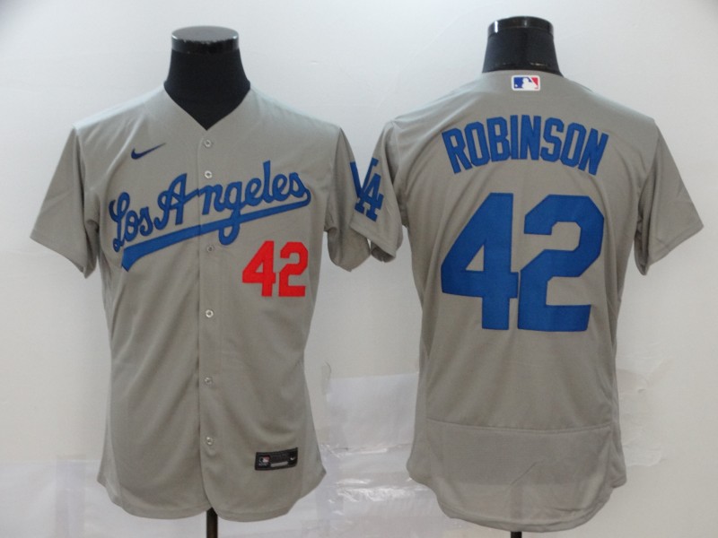 Men's Los Angeles Dodgers #42 Jackie Robinson Gray Stitched MLB Flex Base Nike Jersey