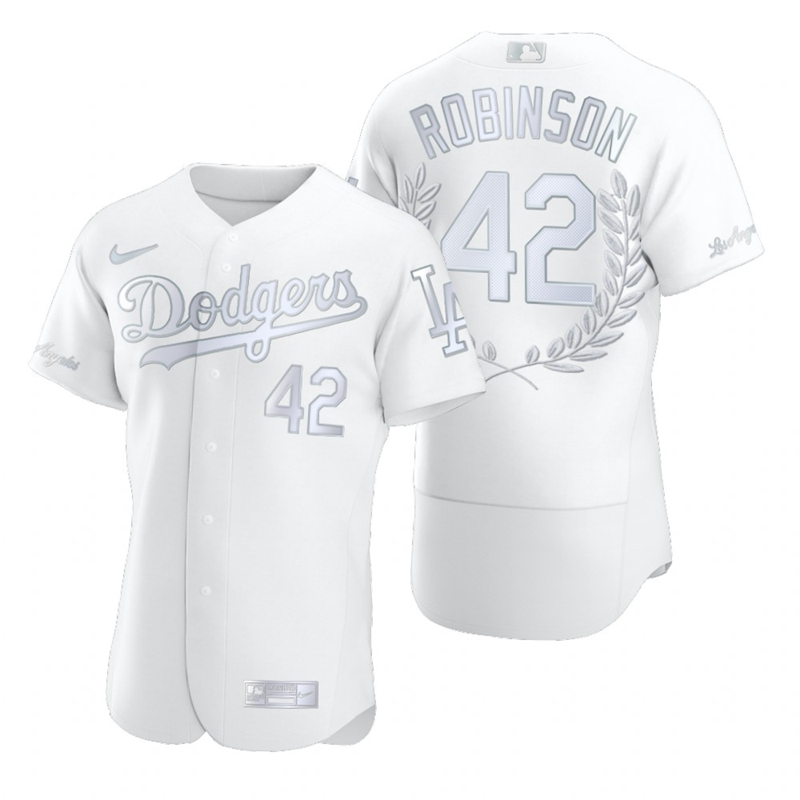 Men's Los Angeles Dodgers #42 Jackie Robinson White Nike Flexbase Fashion Jersey