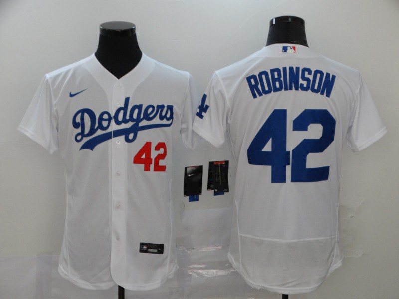 Men's Los Angeles Dodgers #42 Jackie Robinson White Stitched MLB Flex Base Nike Jersey