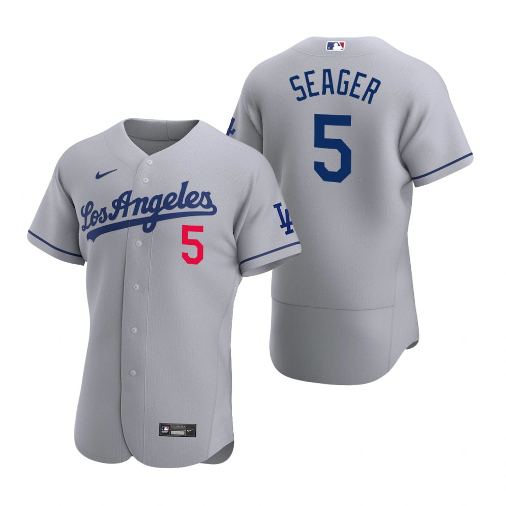 Men's Los Angeles Dodgers #5 Corey Seager Nike Gray 2020 Road MLB Flex Base Jersey