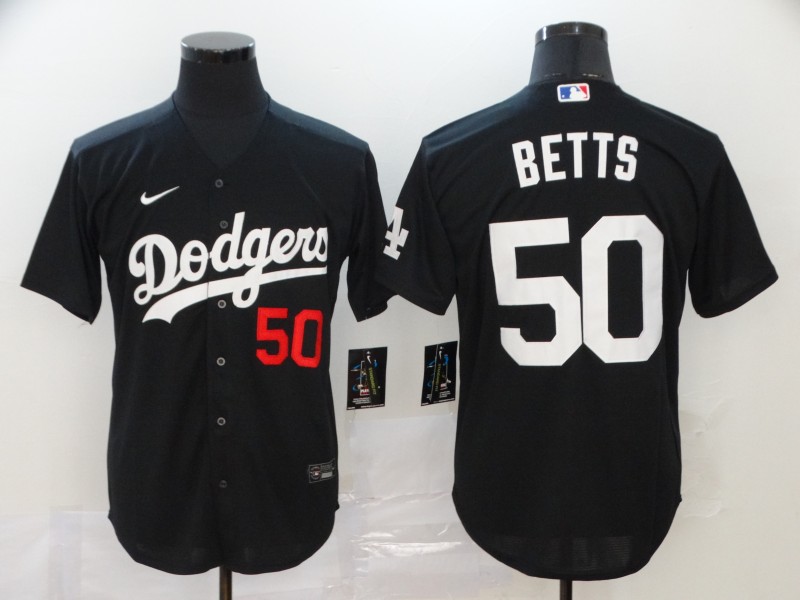 Men's Los Angeles Dodgers #50 Mookie Betts Black Stitched MLB Cool Base Nike Jersey