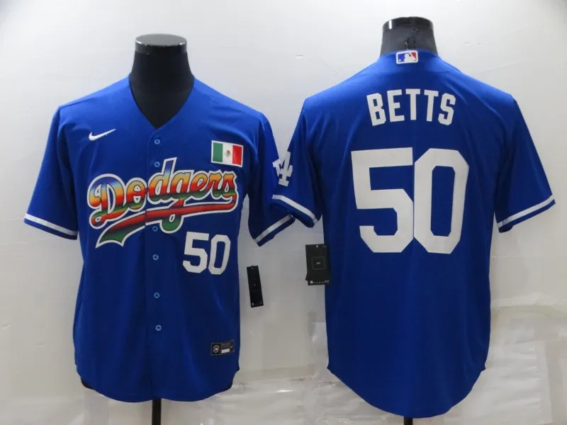 Men's Los Angeles Dodgers #50 Mookie Betts Blue Mexico Cool Base Nike Jersey