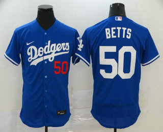 Men's Los Angeles Dodgers #50 Mookie Betts Blue Stitched MLB Flex Base Nike Jersey