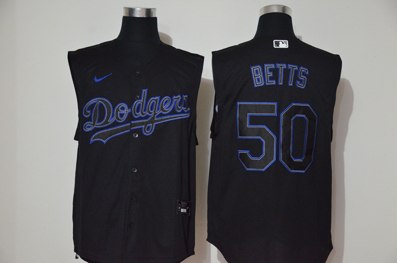 Men's Los Angeles Dodgers #50 Mookie Betts Lights Out Black Fashion 2020 Cool and Refreshing Sleeveless Fan Stitched MLB Nike Jersey