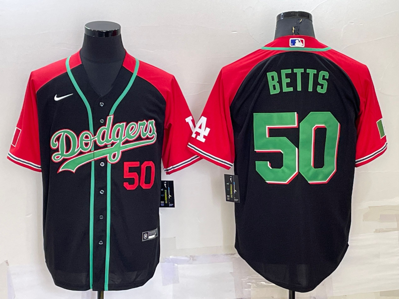 Men's Los Angeles Dodgers #50 Mookie Betts Number Black Mexican Heritage Culture Night Nike Jersey