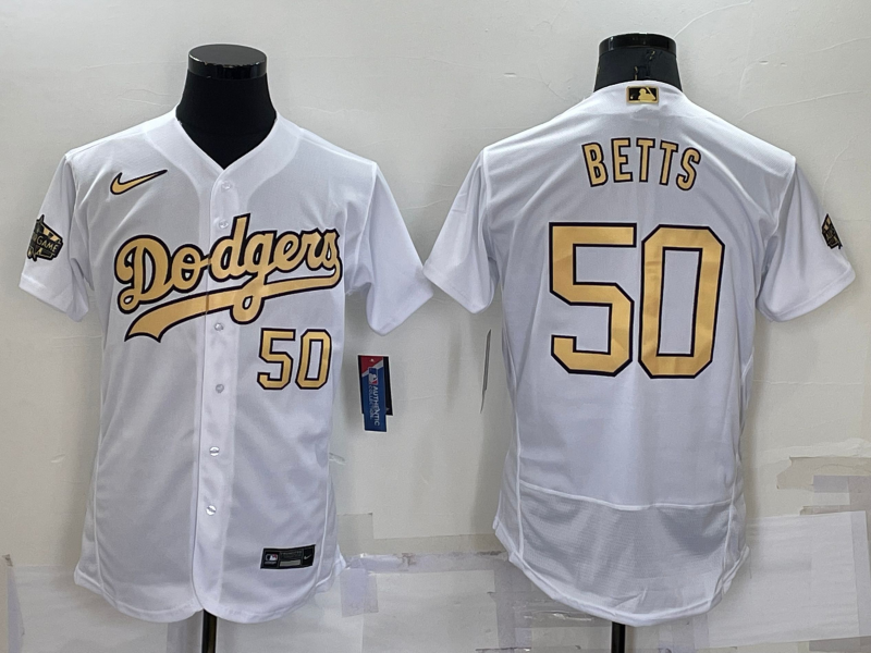 Men's Los Angeles Dodgers #50 Mookie Betts Number White 2022 All Star Stitched Flex Base Nike Jersey