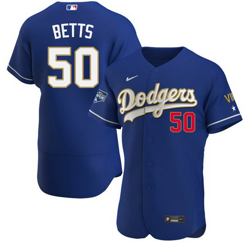 Men's Los Angeles Dodgers #50 Mookie Betts Royal Blue Championship Flex Base Sttiched MLB Jersey