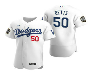 Men's Los Angeles Dodgers #50 Mookie Betts White 2020 World Series Authentic Flex Nike Jersey