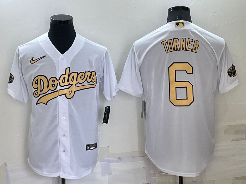 Men's Los Angeles Dodgers #6 Trea Turner White 2022 All Star Stitched Cool Base Nike Jersey